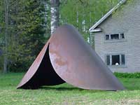 Various cor-ten steel sculptures are installed in sculpture park, Open Air Museum POAM.